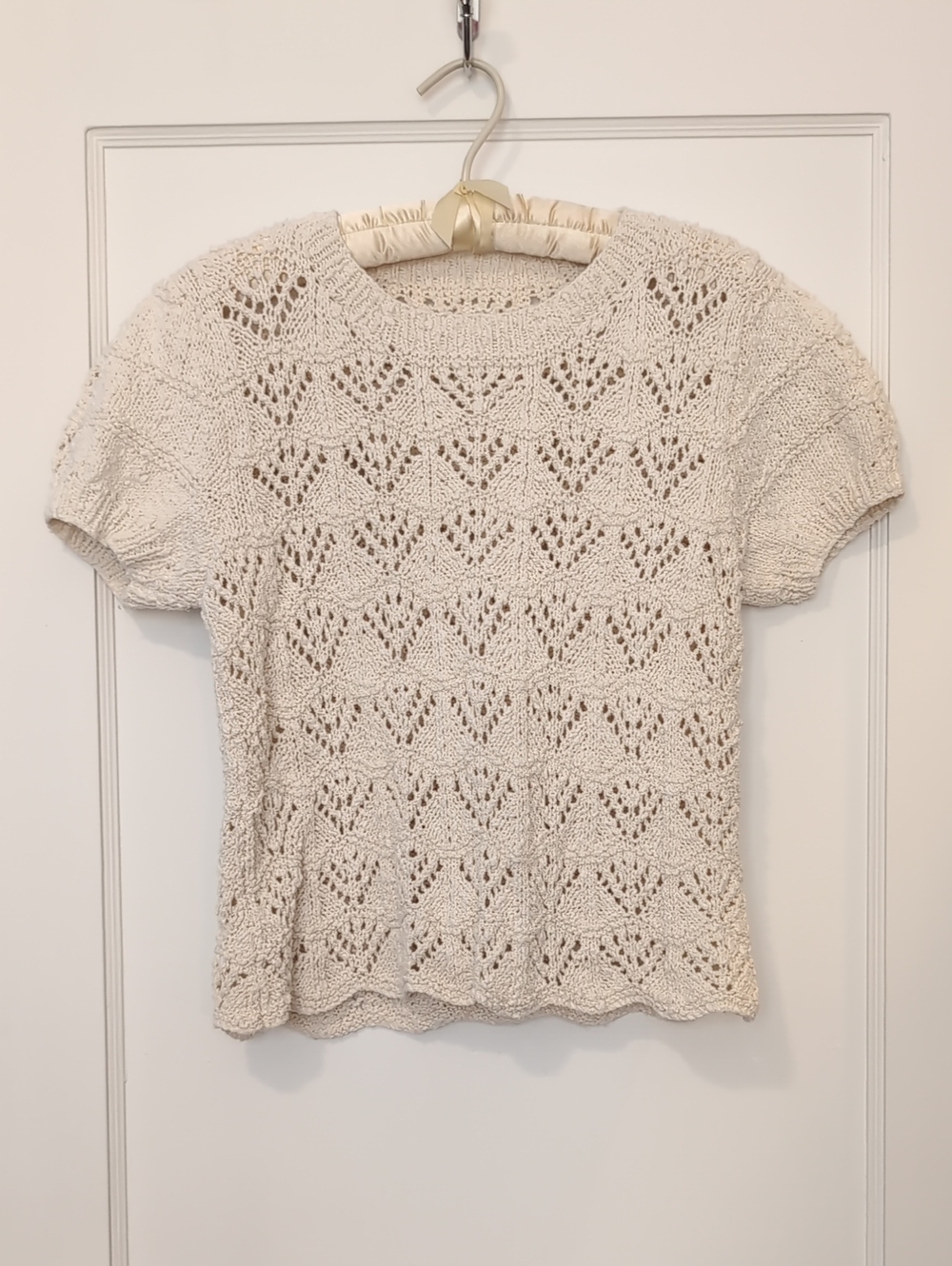 Vintage Crocheted Cream Knit Short-Sleeve Tee